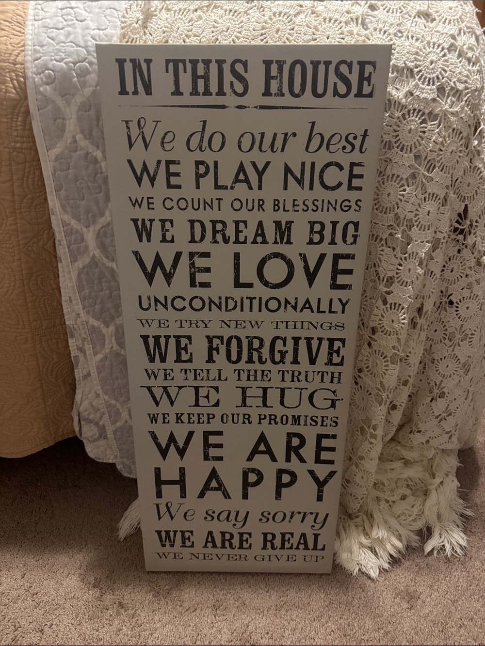 Inspirational 'In This House' Wall Sign - Neutral Black & White